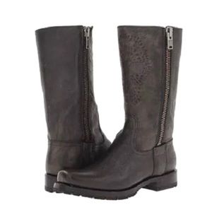 Frye Heath Skull Outside Zip Leather Moto Boots
